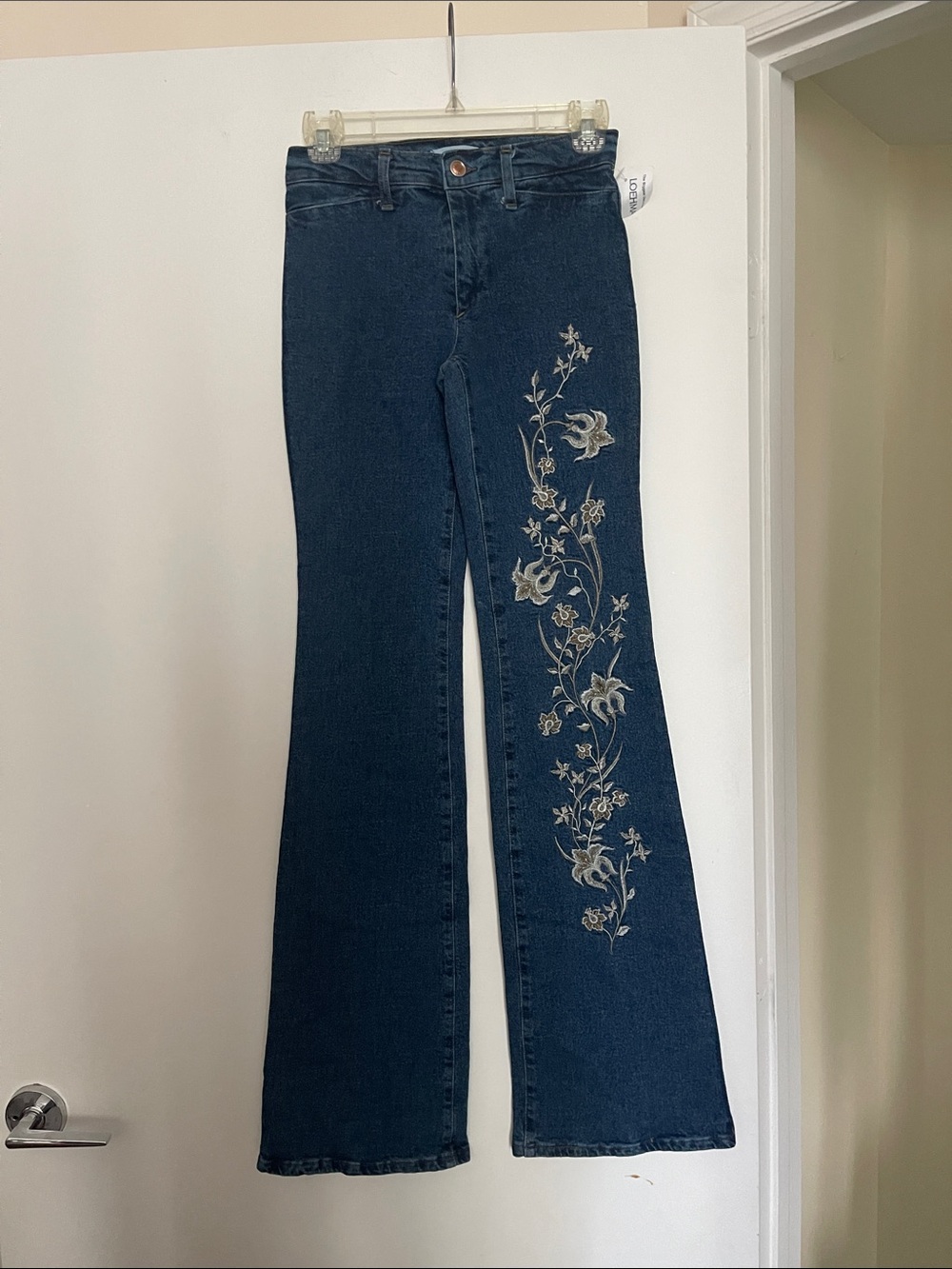 Vertigo Paris Dark Blue Flared Jeans with Cream Floral Embroidery